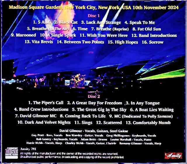 David Gilmour デヴィッド・ギルモア/NY,USA 11.10.2024 Complete
