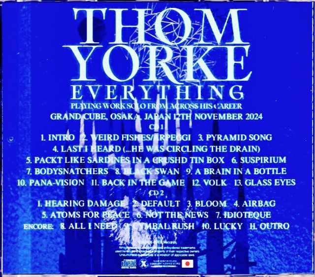Thom Yorke CD セット Thom Yorke トム・ヨーク/Osaka,Japan 11.12.2024 Complete S & V IEM
