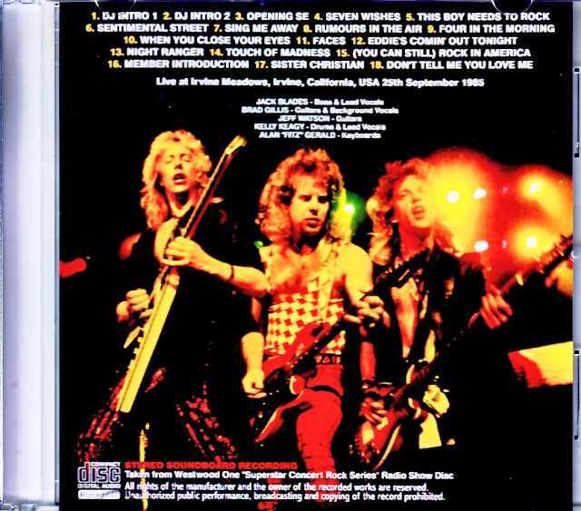 NIGHT RANGER ナイトレンジャー　ピックセット Night Ranger ナイト・レンジャー/CA,USA 1985 Soundboard Edition