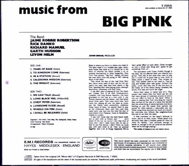LP ザ・バンド　Music From Big Pink 　ウ Band,The ザ・バンド/Music from Big Pink Original UK Mono Mix