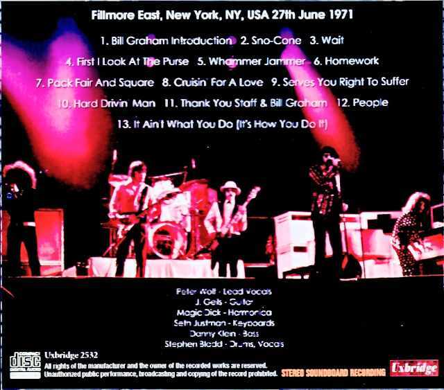 国内見本盤７インチJ geils Band J.ガイルズ・バンド 傷だらけの愛 J.Geils Band J・ガイルズ・バンド/NY,USA 06.27.1971 Soundboard Edition