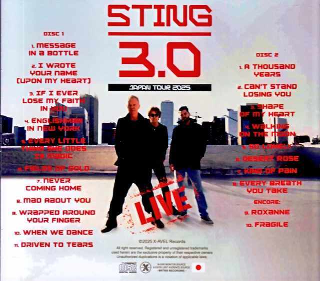 Sting スティング/Tokyo,Japan 09.15.2025 Complete S & V IEM