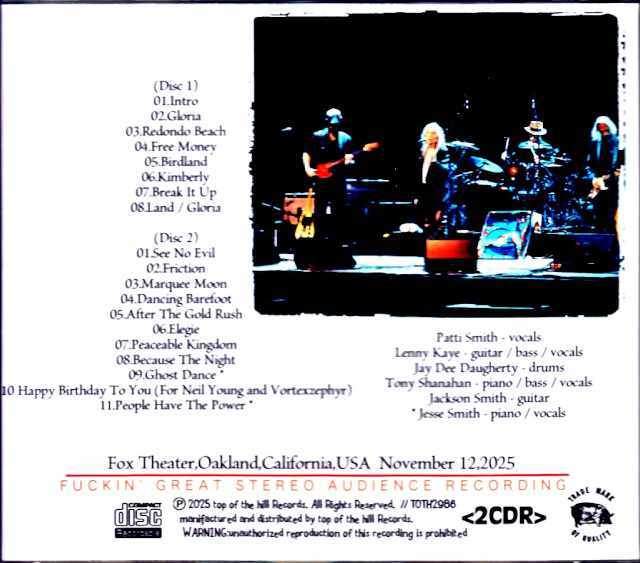 Patti Smith and Her Band パティ・スミス/CA,USA 11.12.2025 Complete