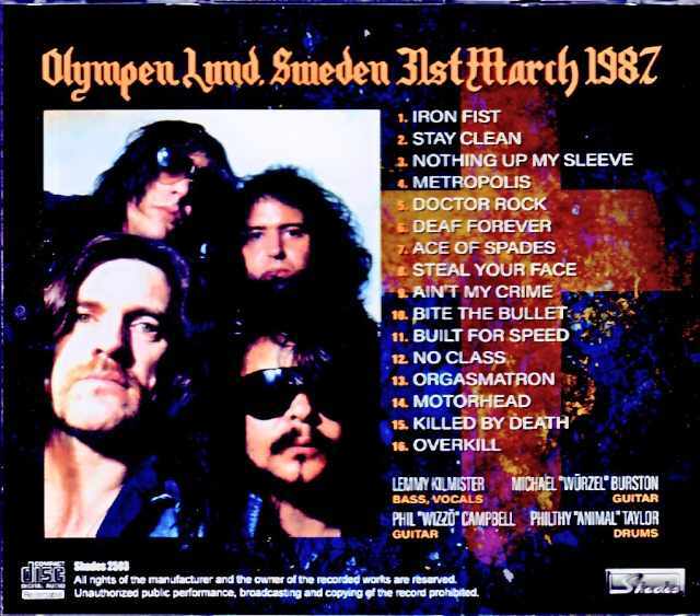 Motorhead モーターヘッド/Sweden 03.31.1987 Complete
