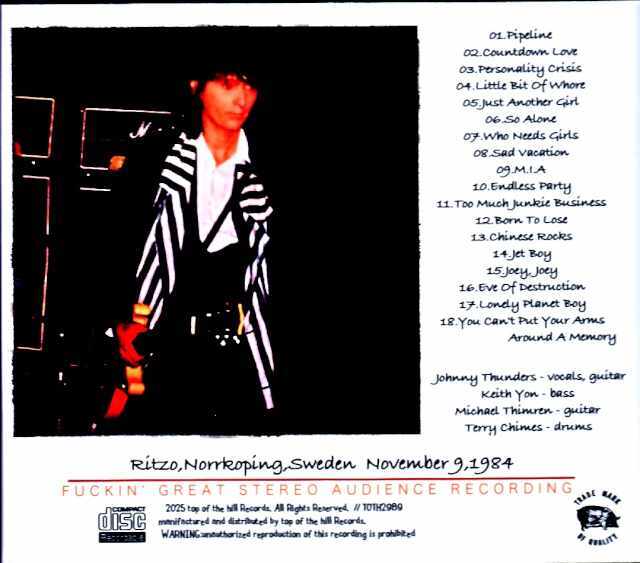 Johnny thunders ジョニーサンダース　レコード Johnny Thunders ジョニー・サンダース/Sweden 11.09.1984