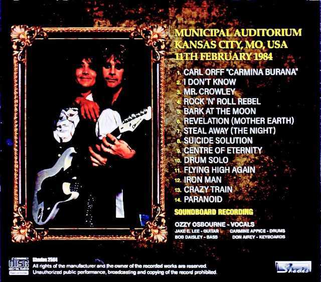 Ozzy Osbourne オジー・オズボーン/MO,USA 02.11.1984 Soundboard Edition
