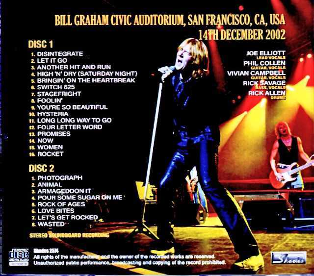 Def Leppard デフ・レパード/CA,USA 12.14.2002 Complete Soundboard