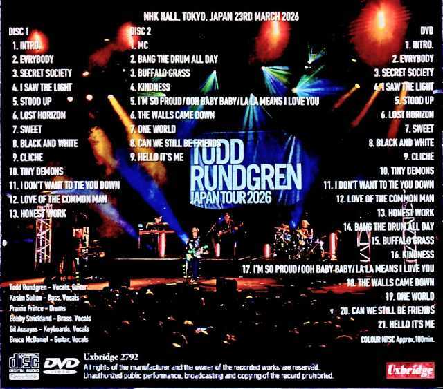 Todd Rundgren トッド・ラングレン/Tokyo,Japan 2026 S & V Complete
