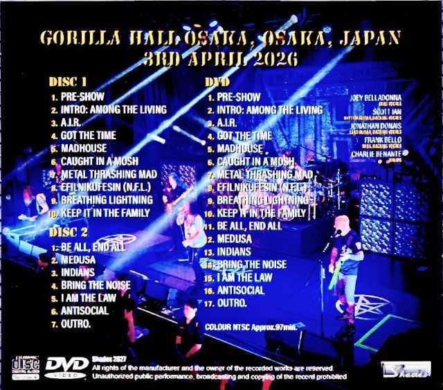 Anthrax アンスラックス/Osaka,Japan 2026 S & V Complete