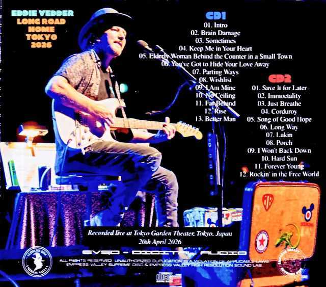 Eddie Vedder エディ・ヴェダー/Tokyo,Japan 04.20.2026 Complete