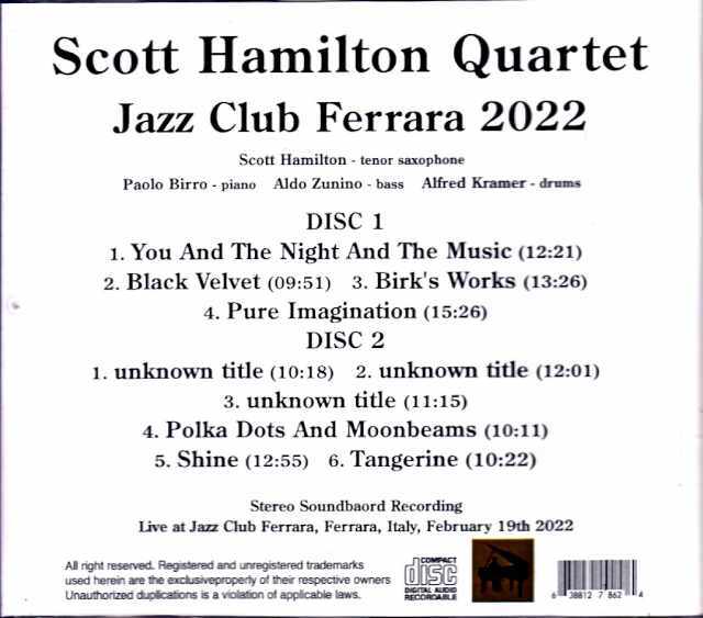 Scott Hamilton Quartet スコット・ハミルトン/Italy 02.19.2022