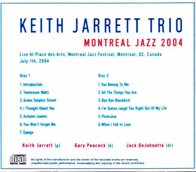 Keith Jarrett Trio キース・ジャレット/Canada 07.01.2004
