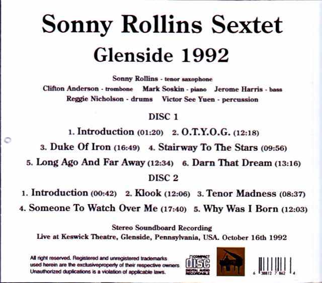 Sonny Rollins Sextet ソニー・ロリンズ/PA,USA 10.16.1992 Complete