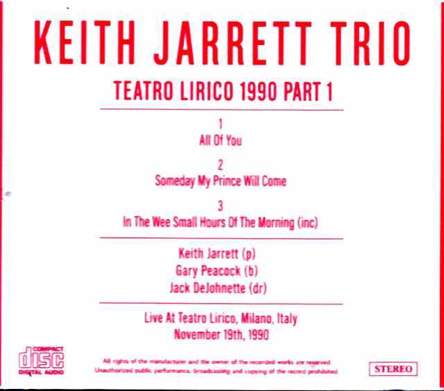 Keith Jarrett Trio キース・ジャレット/Italy 11.19.1990 Vol.1