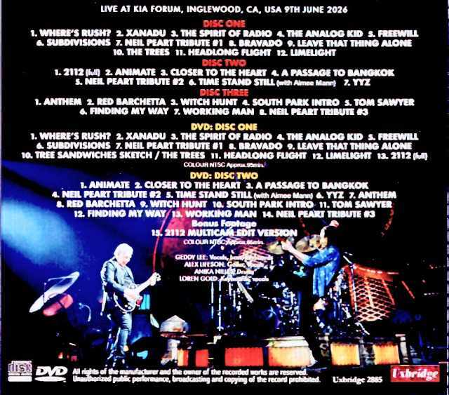 Rush ラッシュ/CA,USA 06.09.2026 Complete & more