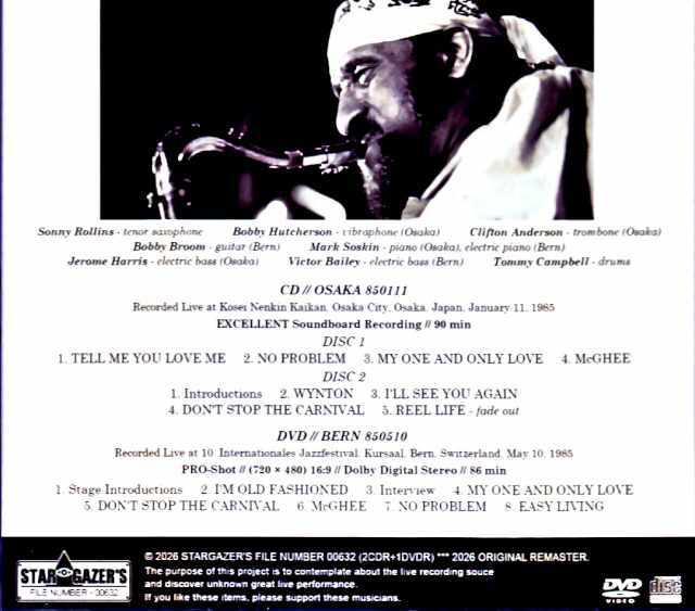 Sonny Rollins ソニー・ロリンズ/Osaka,Japan 01.11.1985 FM Broadcast