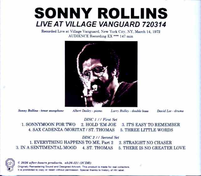 Sonny Rollins ソニー・ロリンズ/NY,USA 03.14.1972 Complete Remastered