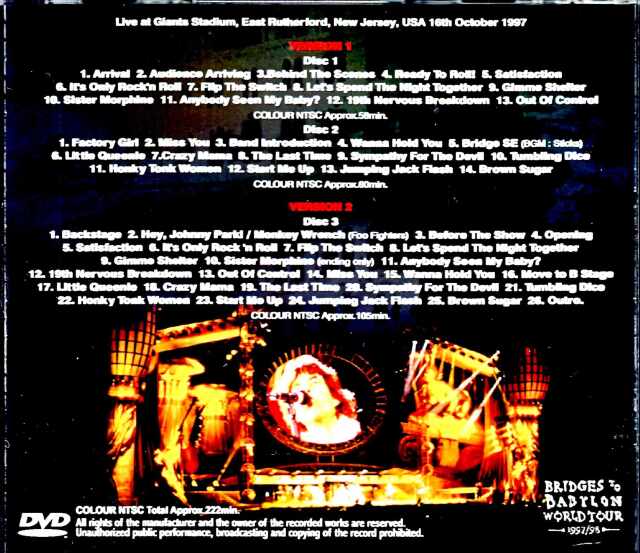 Rolling Stones ローリング・ストーンズ/NJ,USA 1997 Roadie Tapes