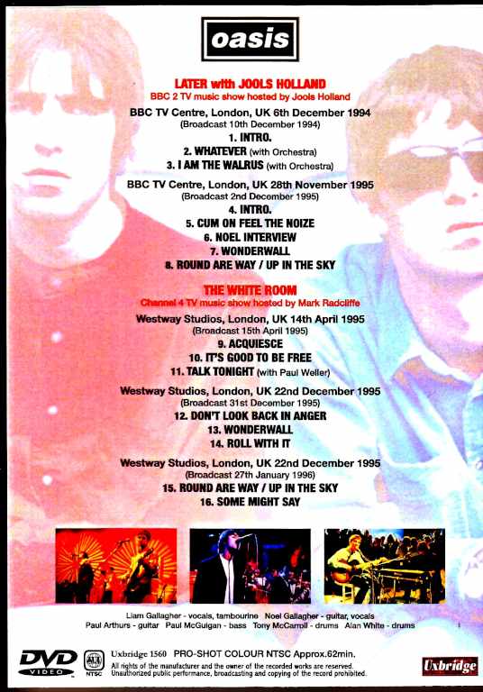 Oasis オアシス/母国イギリスのテレビ番組 1994年から1995年 Live on