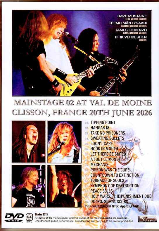 MEGADETH / メガデス　5種類DVD Megadeth メガデス/France 06.20.2026 Complete Webcast On-Air Master