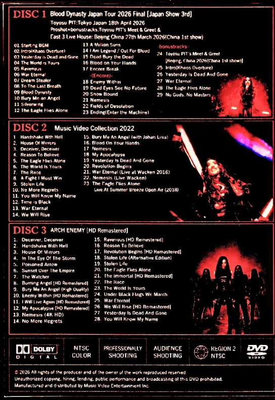 Arch Enemy アーチ・エネミー/Asian Tour 2026 and Music Video Collection