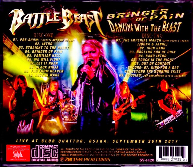 Battle Beast バトル・ビースト/Osaka,Japan 2017