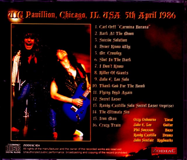 Ozzy Osbourne オジー・オズボーン/IL,USA 1986 Upgrade