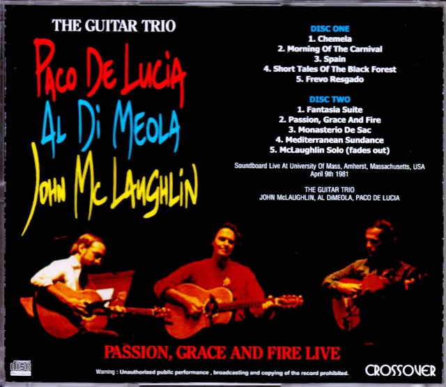 Paco de Lucia,Al Di Meola,John McLaughlin/MA,USA 1981