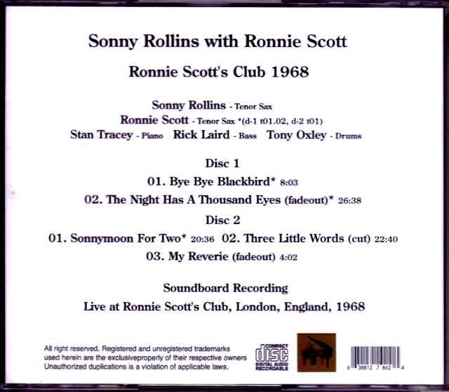 ソニー・ロリンズ　４枚セット Sonny Rollins,Ronnie Scott ソニー・ロリンズ/London,UK 1968