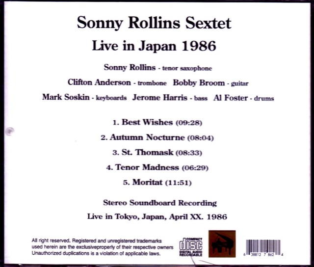 Sonny Rollins ソニー・ロリンズ/Tokyo,Japan 1986