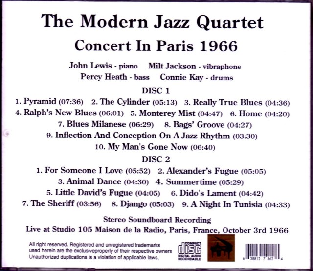 Modern Jazz Quartet モダン・ジャズ・カルテット/France 1966