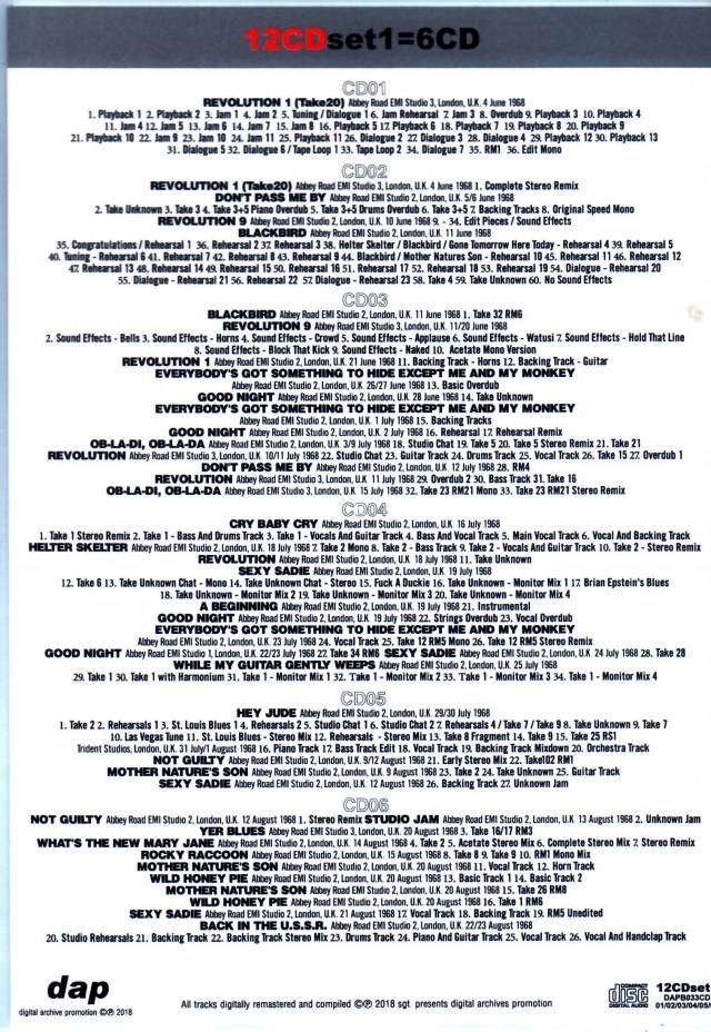 Beatles ビートルズ/White Album Recording Sessions Chronology Vol.1