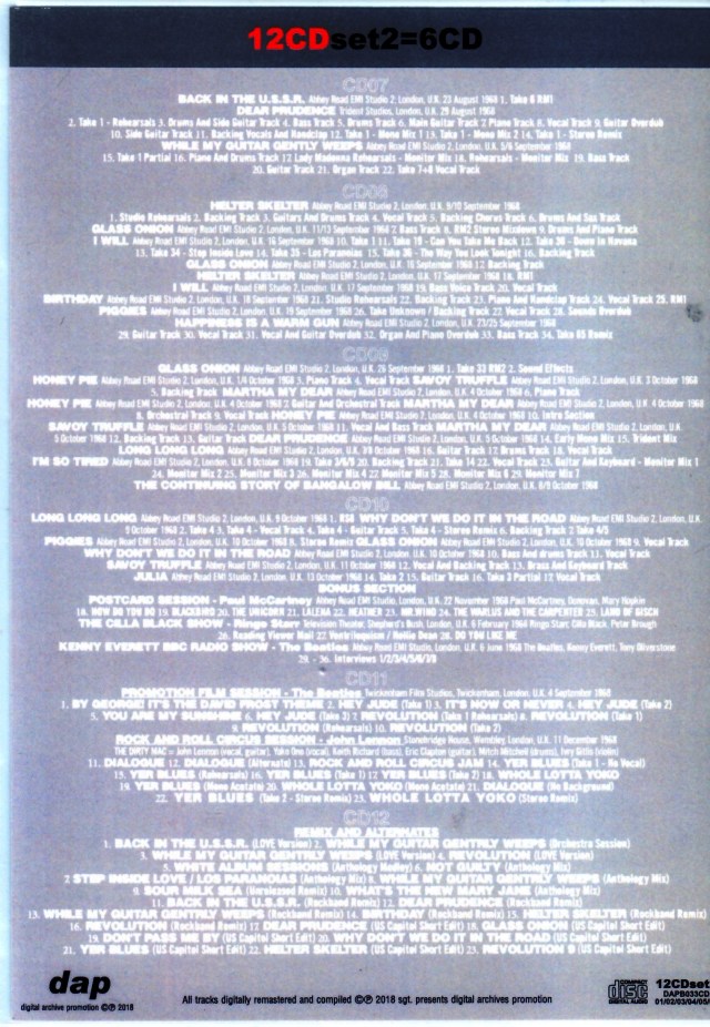 Beatles ビートルズ/White Album Recording Sessions Chronology