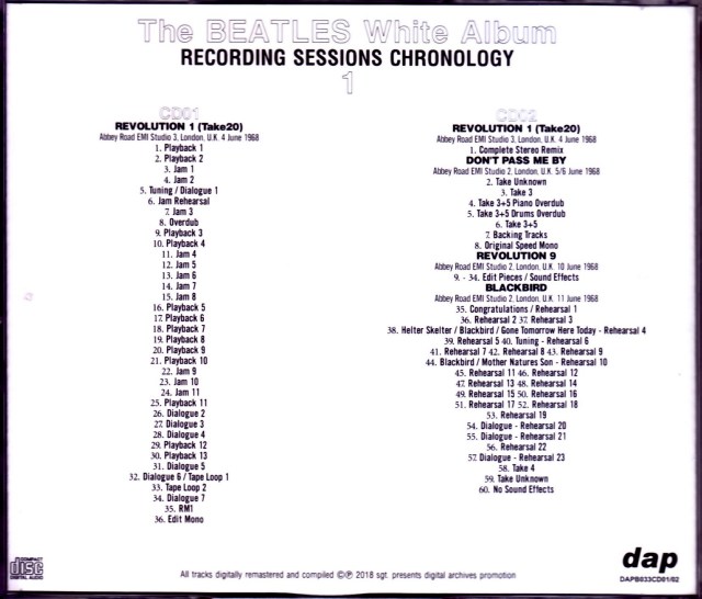 Beatles ビートルズ/White Album Recording Sessions Chronology