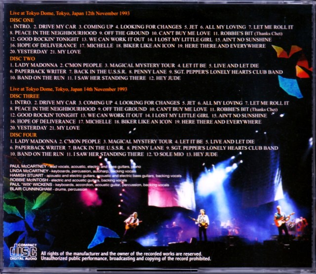 Paul McCartney ポール・マッカートニー/Tokyo,Japan 1993 2Days