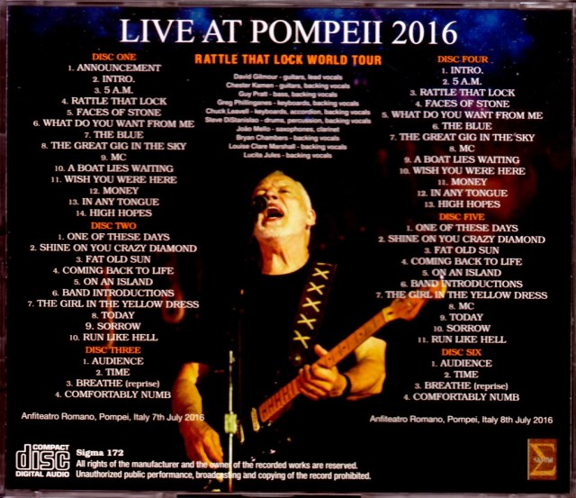 David Gilmour デヴィッド・ギルモア/Italy 2016 2Days