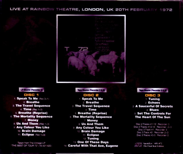 Pink Floyd ピンク・フロイド/London,UK 1972 Complete
