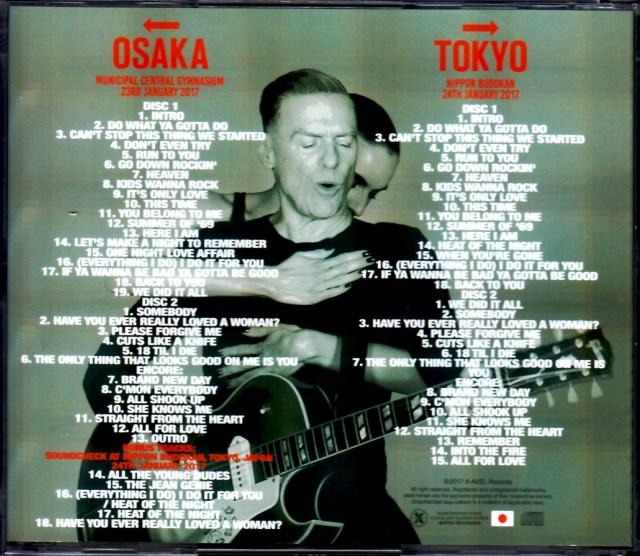 Bryan Adams ブライアン・アダムス/Osaka & Tokyo,Japan 2017 & SC