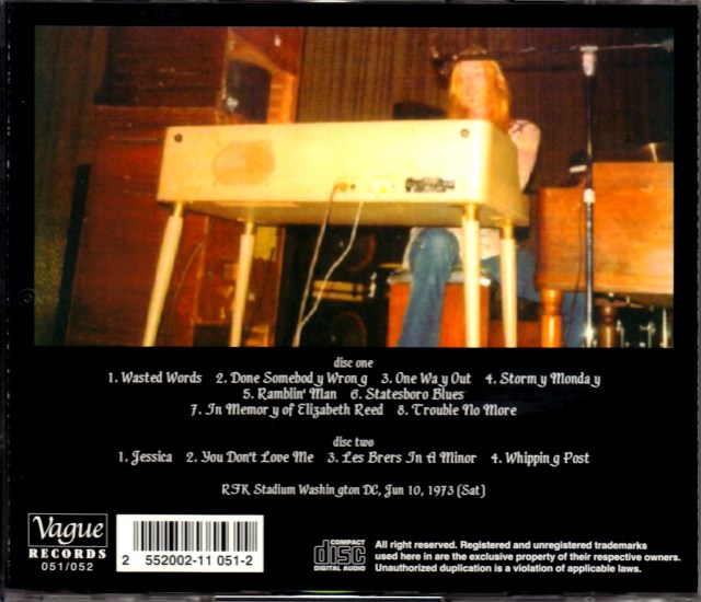 Allman Brothers Band オールマン・ブラザーズ・バンド/WA,USA 6.10.1973