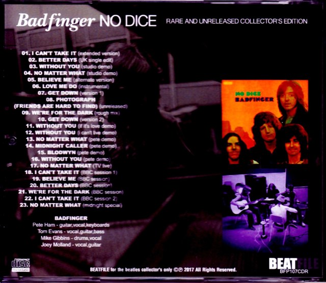 Badfinger バッドフィンガー/No Dice Rare Unreleased Collection