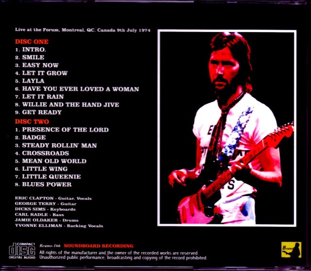 Eric Clapton エリック・クラプトン/Canada 1974