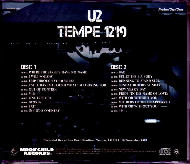 U2 ユーツー/AZ,USA 12.19.1987