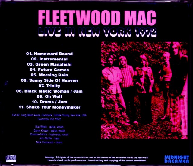 Fleetwood Mac フリートウッド・マック/NY,USA 1972