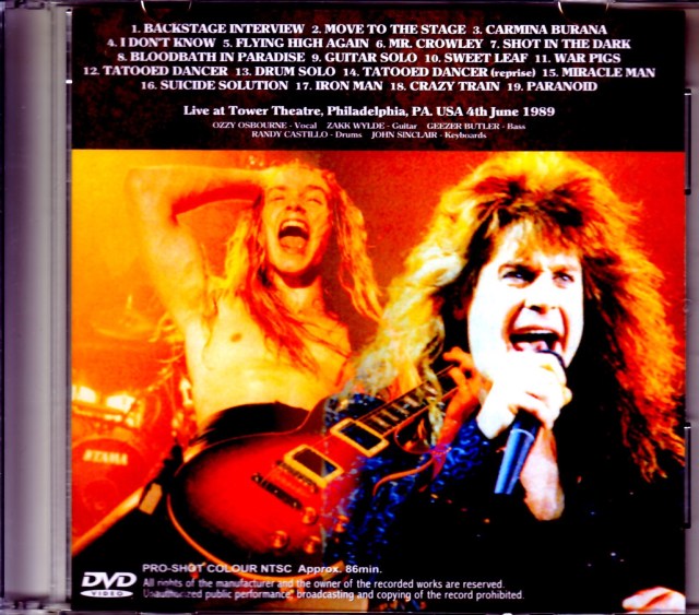 Ozzy Osbourne オジー・オズボーン/PA,USA 1989 Upgrade