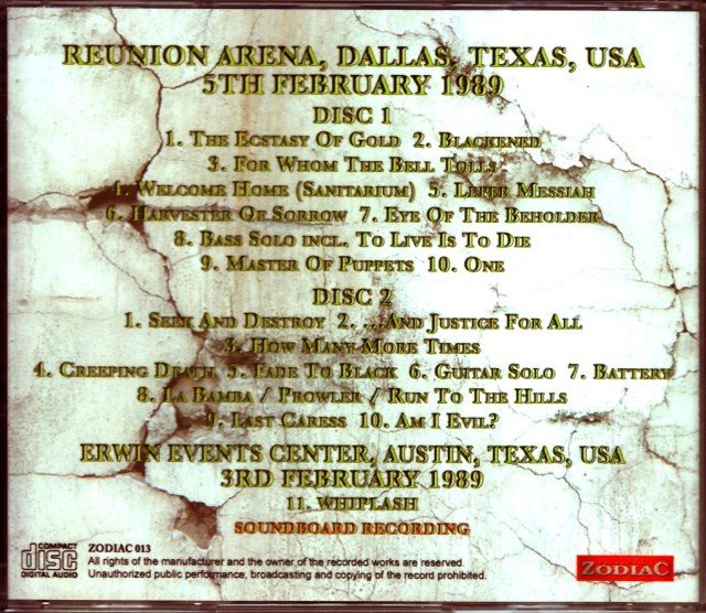Metallica メタリカ/TX,USA 1989