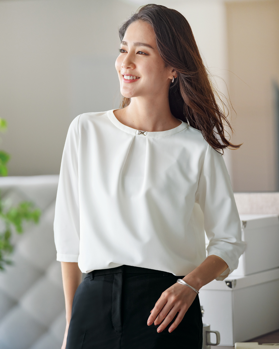 【ラヴィエール】七分袖ブラウス・ホワイト