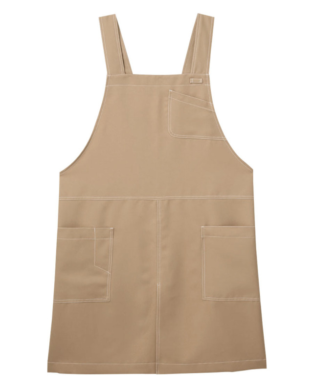 胸当てエプロン◆ベージュ【非フッ素撥水 ツイル】