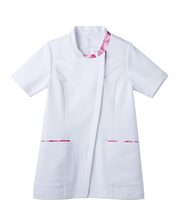 スカーフ柄Uネックデザインジャケット（ホワイト×ピンク）