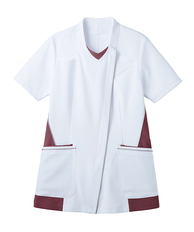 アクセントカラーで痩せ見え！腰ポケット付き浅めブイネックジャケット