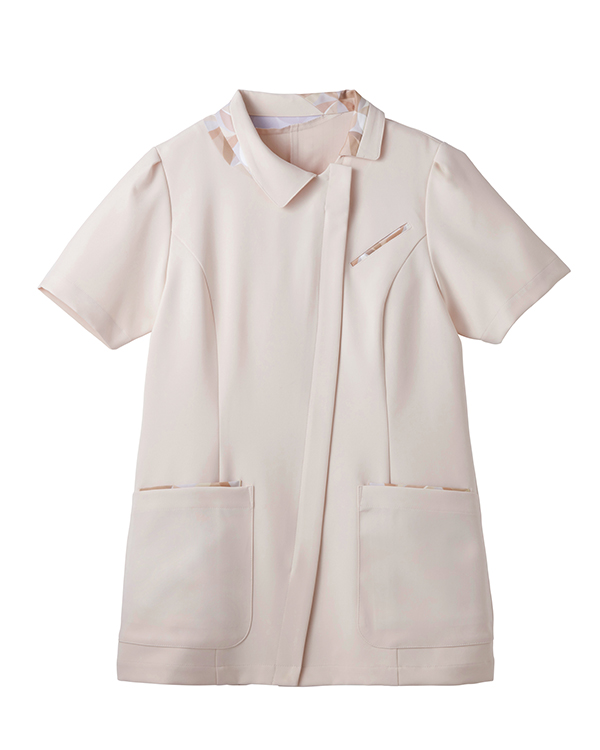 スカーフ柄Uネックデザインジャケット（ベージュ）